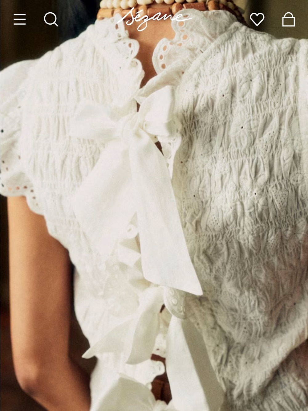 Sezane LIORANE BLOUSE in Ecru Smocked Blouse